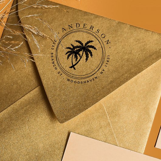 Rustic Palms Modern Tropical Return Adres Zelfinktende Stempel