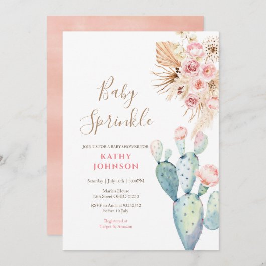 Rustic Pampas Baby Sprinkle Invitation Kaart (Voorkant / Achterkant)