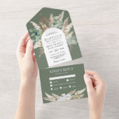 Rustic Pampas Eucalyptus Arch Sage Green Wedding All In One Uitnodiging (Afscheurbaar)