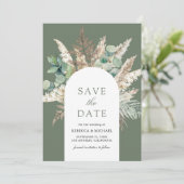 Rustic Pampas Eucalyptus Arch Sage Green Wedding Save The Date (Staand voorkant)