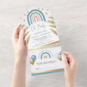 Rustic Pampas Grass Blue Boho Rainbow Baby shower All In One Uitnodiging (Afscheurbaar)