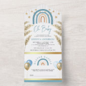 Rustic Pampas Grass Blue Boho Rainbow Baby shower All In One Uitnodiging (Binnen)