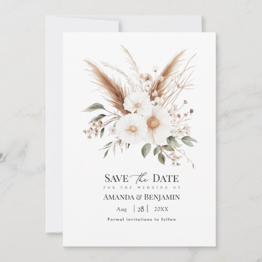 Rustic Pampas Grass Boho Bohemian Wedding QR Code Save The Date (Voorkant)