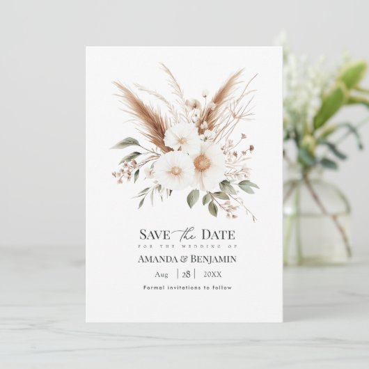 Rustic Pampas Grass Boho Bohemian Wedding QR Code Save The Date (Staand voorkant)