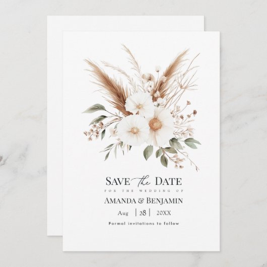 Rustic Pampas Grass Boho Bohemian Wedding QR Code Save The Date (Voorkant / Achterkant)