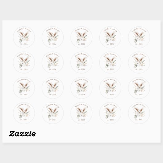 Rustic Pampas Grass Boho Bohemian Wedding Ronde Sticker (Vel)