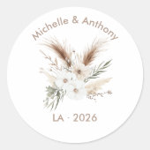 Rustic Pampas Grass Boho Bohemian Wedding Ronde Sticker (Voorkant)