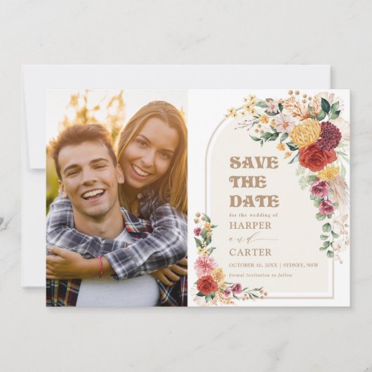 Rustic Pampas Grass Boho Flowers Save the Date (Voorkant)