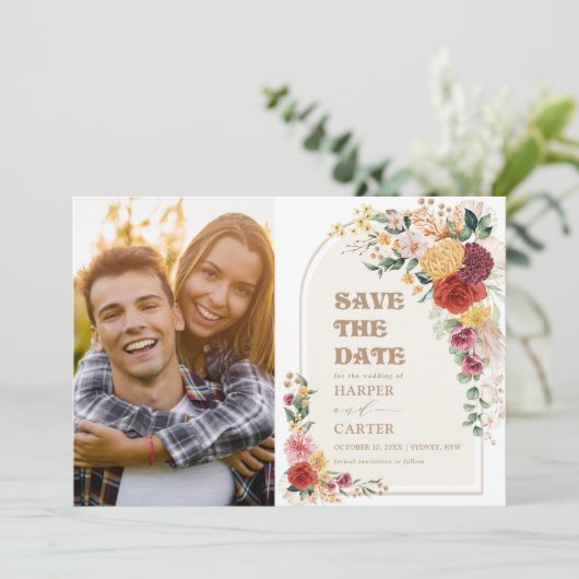 Rustic Pampas Grass Boho Flowers Save the Date (Staand voorkant)