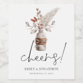 Rustic Pampas Grass Cheers Names Wedding Wijn Etiket (Enkel label)