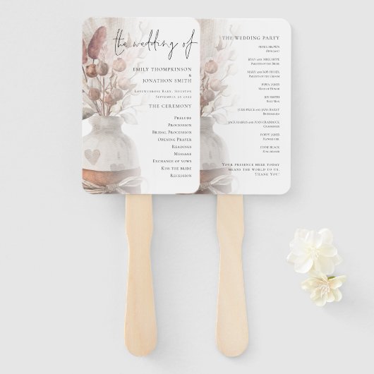 Rustic Pampas Grass Overlay Wedding Programme Handwaaier (Voorkant en achterkant)