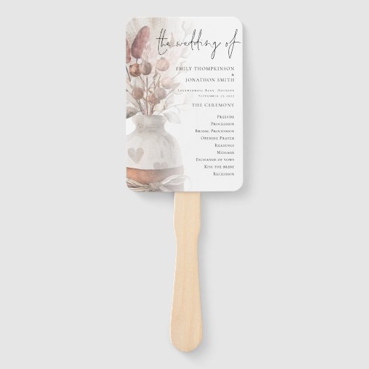 Rustic Pampas Grass Overlay Wedding Programme Handwaaier (Voorkant)