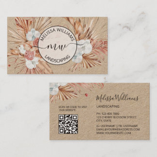 Rustic Pampas Grass Watercolor Boho Logo Visitekaartje