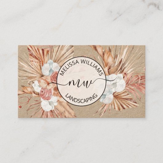 Rustic Pampas Grass Watercolor Boho Logo Visitekaartje (Voorkant)