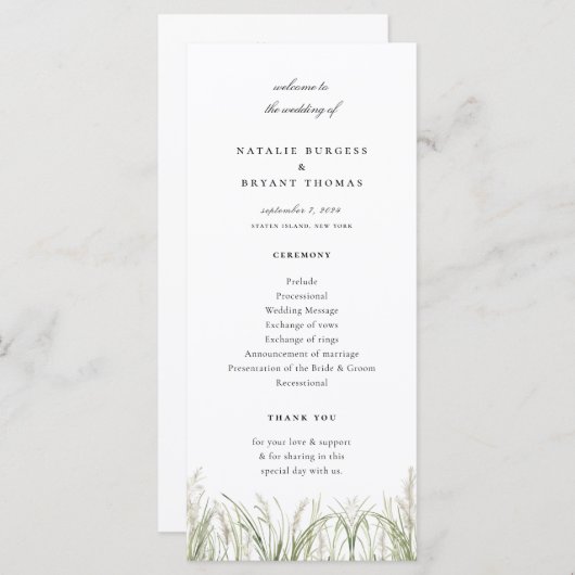Rustic Pampas Grass Wedding Programmakaart (Voorkant / Achterkant)