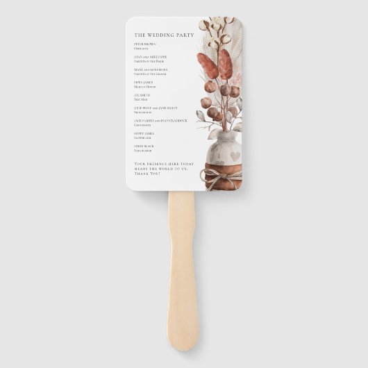 Rustic Pampas Grass Wedding Programme Handwaaier (Achterkant)