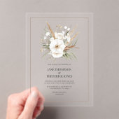 Rustic Pampas Grass White Floral Bohemian Wedding Acryl Uitnodigingen (Insitu (Draagbaar))