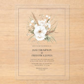 Rustic Pampas Grass White Floral Bohemian Wedding Acryl Uitnodigingen (Voorkant)