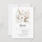 Rustic Pampas Grass White Floral Bohemian Wedding RSVP Kaartje (Voorkant)