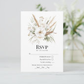 Rustic Pampas Grass White Floral Bohemian Wedding RSVP Kaartje (Staand voorkant)