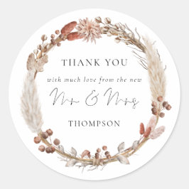 Rustic Pampas Grass Wreath New Mr. Hartelijk dank Ronde Sticker