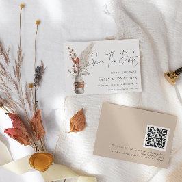 Rustic Pampas Grasses Boho QR Code Weddenschap Save The Date