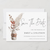 Rustic Pampas Grasses Boho QR Code Weddenschap Save The Date (Voorkant)