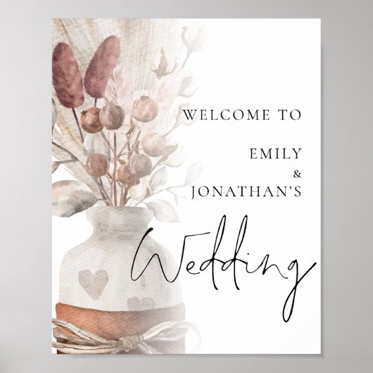 Rustic Pampas Grasses Overlay Welkom bij bruiloft Poster (Voorkant)
