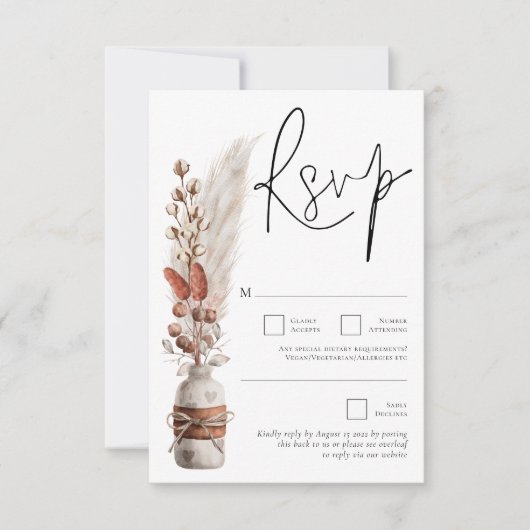 Rustic Pampas Grasses QR Code Weddenschap RSVP Kaartje (Voorkant)