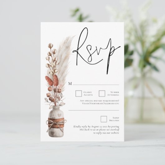 Rustic Pampas Grasses QR Code Weddenschap RSVP Kaartje (Staand voorkant)