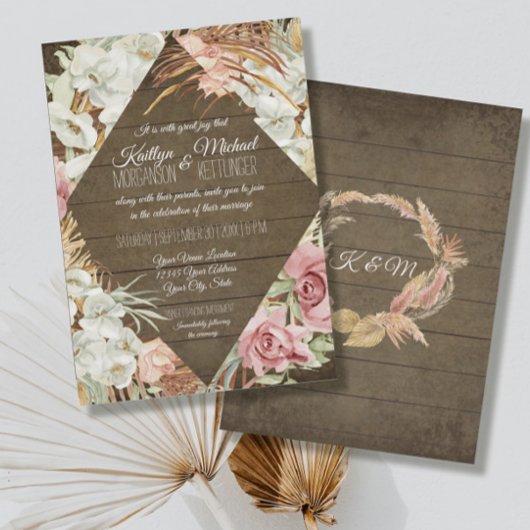 Rustic Pampas Greenery Blush Floral Tropical Beach Kaart