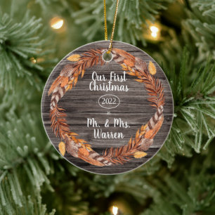 Rustic Pampas Our First Kerstman Mr Mrs Photo Ce Keramisch Ornament
