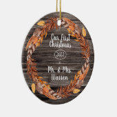 Rustic Pampas Our First Kerstman Mr| Mrs Photo Ce Keramisch Ornament (Rechts)