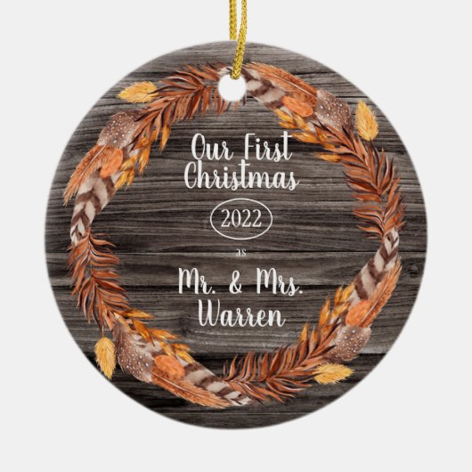 Rustic Pampas Our First Kerstman Mr| Mrs Photo Ce Keramisch Ornament (Voorkant)