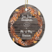 Rustic Pampas Our First Kerstman Mr| Mrs Photo Ce Keramisch Ornament (Links)