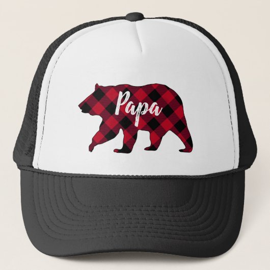 Rustic Papa Beer Red Buffalo Plaid Trucker Hat Trucker Pet (Voorkant)