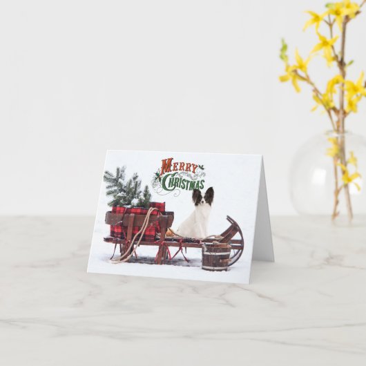 Rustic Papillion kerst Kaart (Gele Bloem)