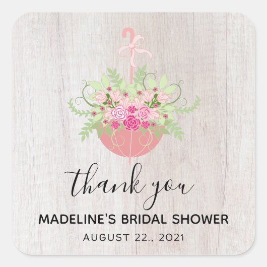 RUSTIC Parasol| Bruiloft Dank Je Vierkante Sticker (Voorkant)