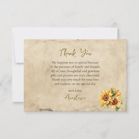 Rustic Parchment Sunflowers Orthodox Baptism       Bedankkaart (Voorkant)