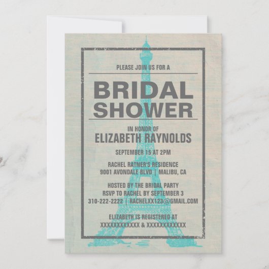 Rustic Paris Bridal Shower Invitations Kaart (Voorkant)