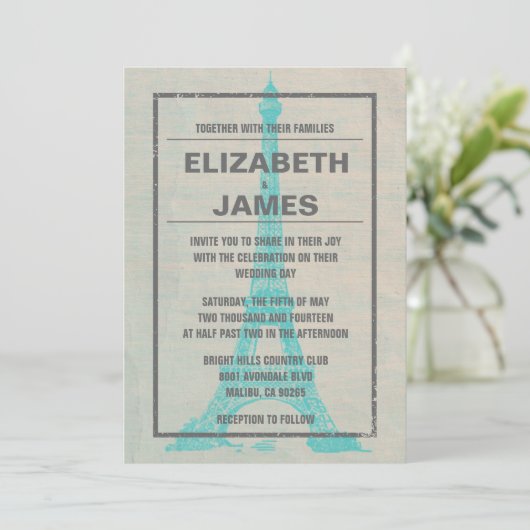 Rustic Paris Wedding Invitations Kaart (Staand voorkant)