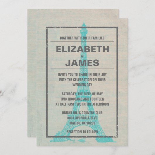 Rustic Paris Wedding Invitations Kaart (Voorkant / Achterkant)