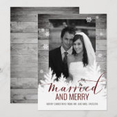 Rustic Pas getrouwd Foto gehuwd en Merry Feestdagenkaart (Voorkant / Achterkant)