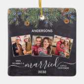 Rustic Pas getrouwd voor eerste kerstmis 3 Foto Keramisch Ornament (Voorkant)