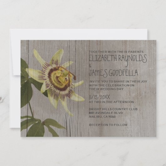 Rustic Passion Flower Wedding Invitations Kaart (Voorkant)