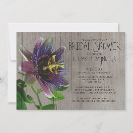 Rustic Passion Flowers Bridal Shower Invitations Kaart (Voorkant)