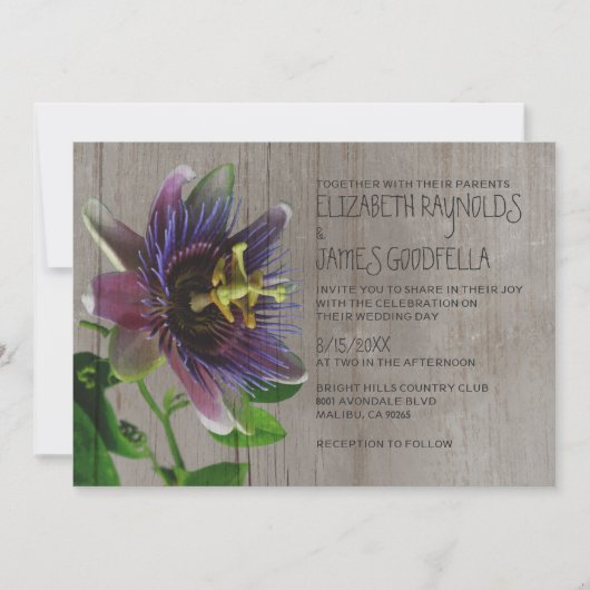 Rustic Passion Flowers Wedding Invitations Kaart (Voorkant)