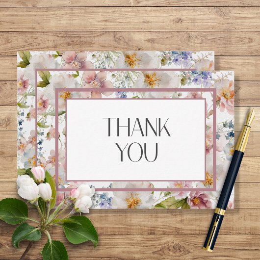 Rustic Pastel April Waterverf Floral Wedding Bedankkaart