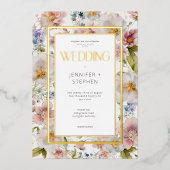 Rustic Pastel April Waterverf Floral Wedding Folie Uitnodiging (Voorkant)