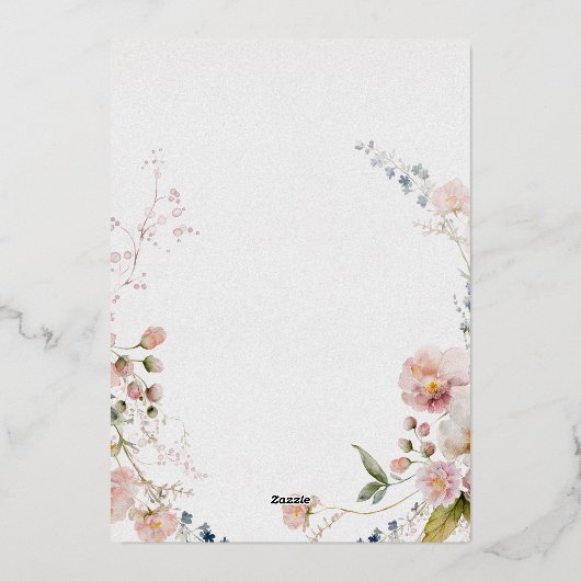 Rustic Pastel April Waterverf Floral Wedding Folie Uitnodiging (Achterkant)
